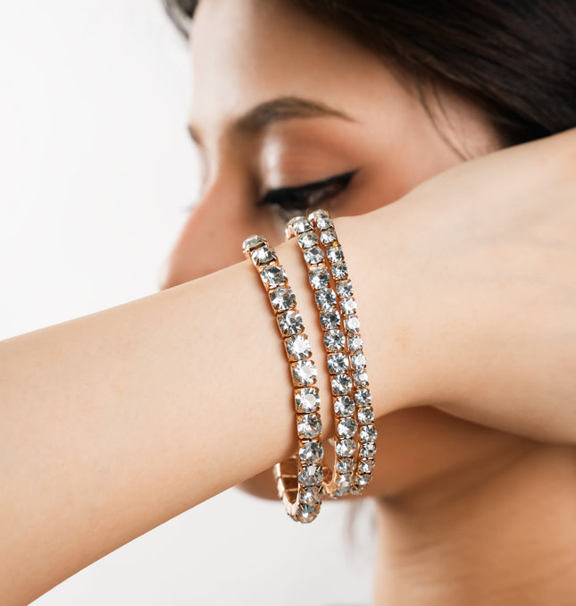 Crystal Luxe Gold-Tone Double Row Rhinestone Bracelet - Front View