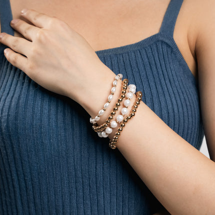 Golden Pearl Beaded Layered Bracelet