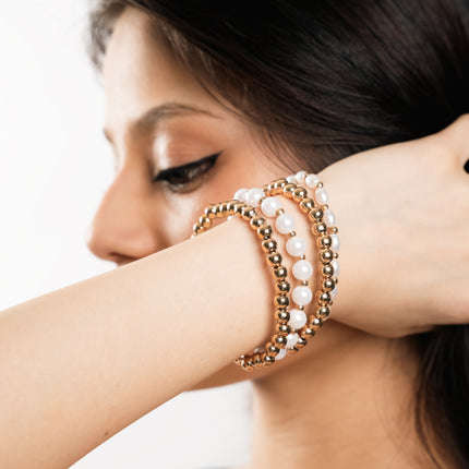 Golden Pearl Beaded Layered Bracelet