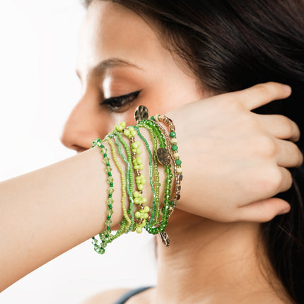 Green Meadow Beaded Bangle Stack