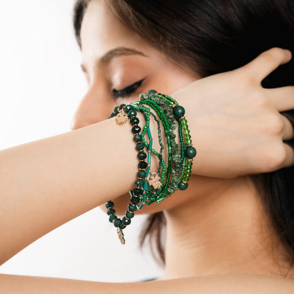 Emerald Green Multi-Layer Beaded Charm Bracelet