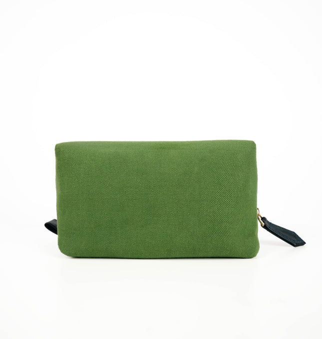 Olive green utility pouch for women with gold-tone zipper