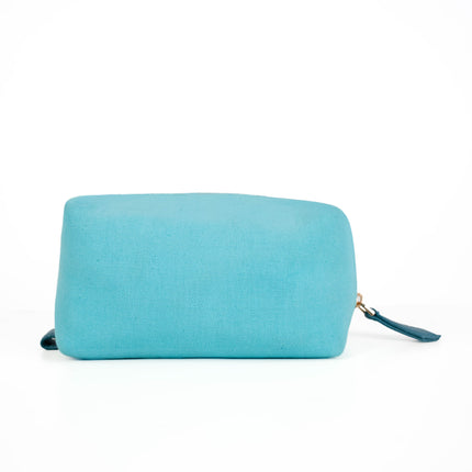 Aqua blue utility pouch for women with gold-tone zipper