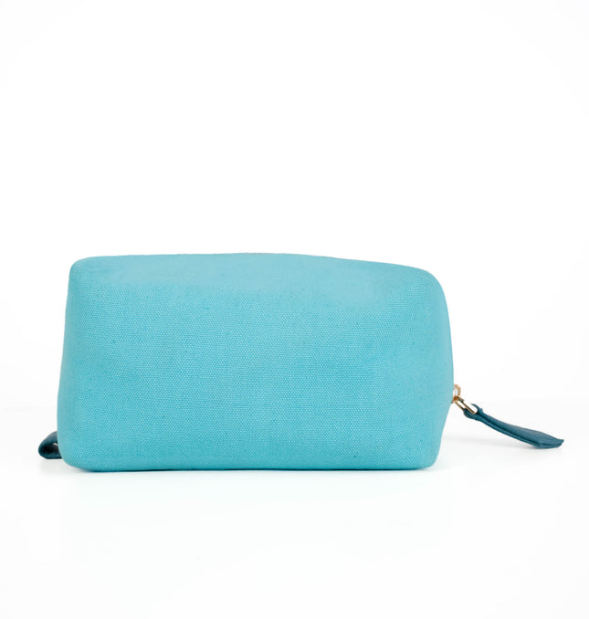 Aqua blue utility pouch for women with gold-tone zipper