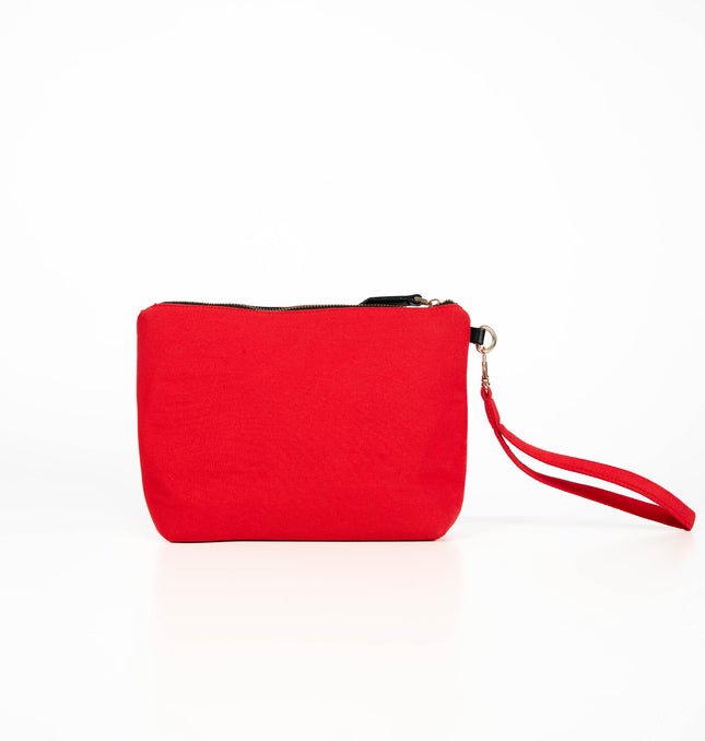 Red wristlet pouch for women with gold-tone top zip