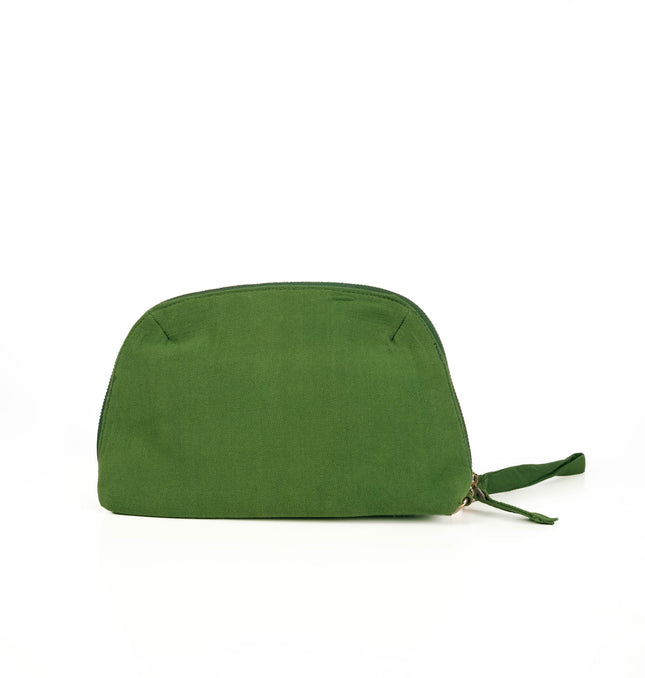 Green wristlet pouch for women with gold-tone zipper