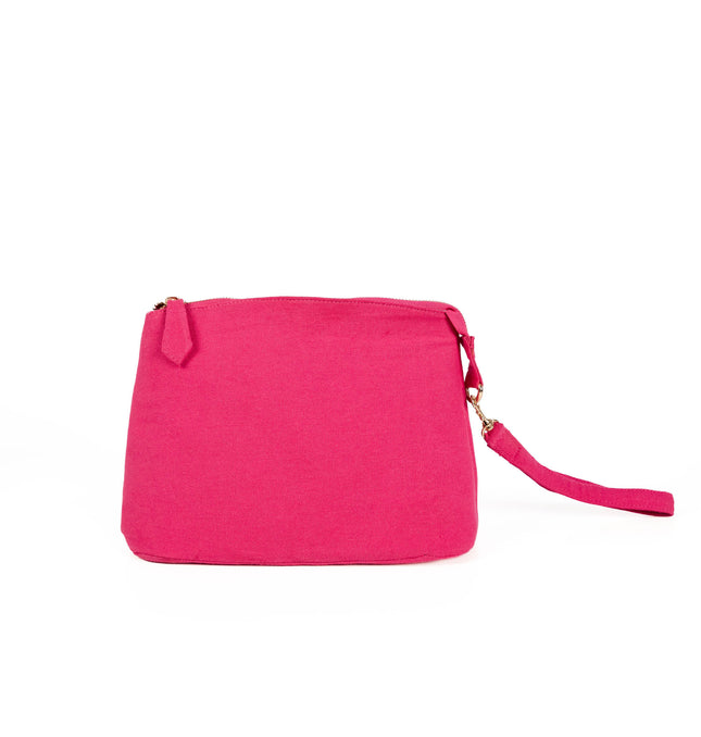 Fuchsia pink wristlet pouch for women with gold-tone zipper