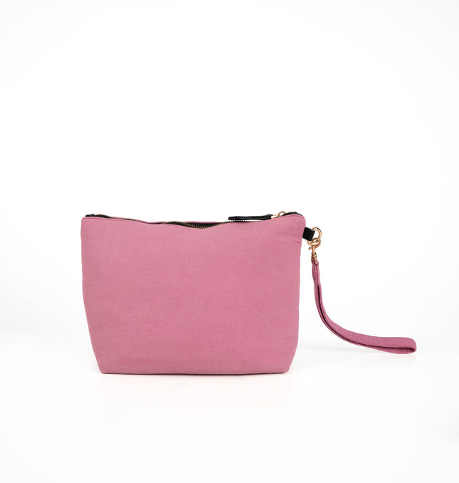 Blush pink wristlet pouch for women with gold-tone zipper