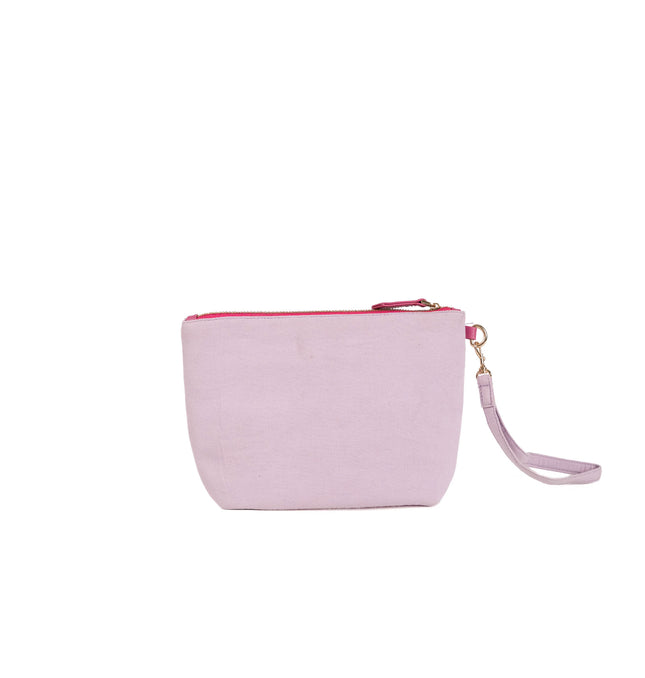 Lilac utility pouch for women with gold-tone zipper