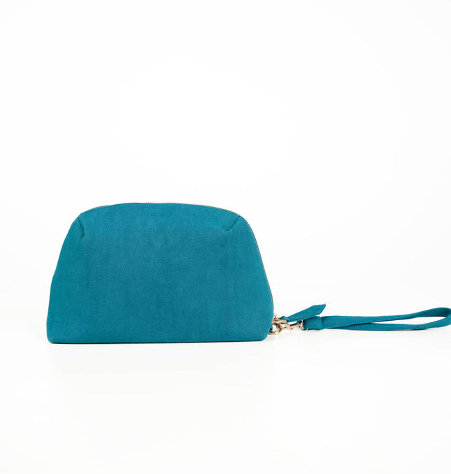 Turquoise blue utility pouch for women with gold-tone zipper