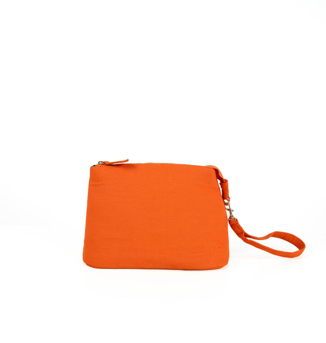 Bright orange utility pouch for women with gold-tone zipper