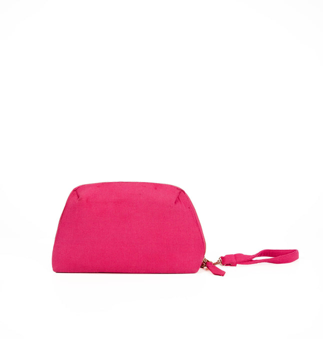 Front view of blush pink utility pouch in Blush Pink with gold zipper and textured canvas