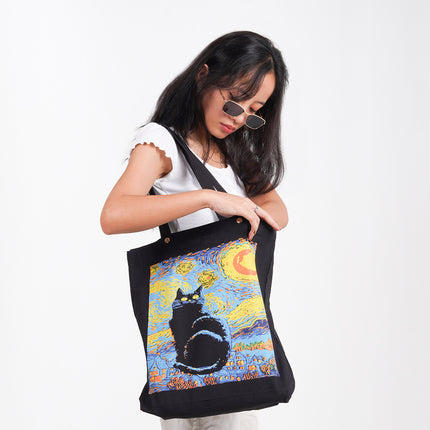 Van Gogh Cat Canvas Tote Bag