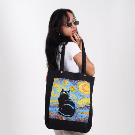 Van Gogh Cat Canvas Tote Bag