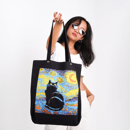 Van Gogh Cat Canvas Tote Bag