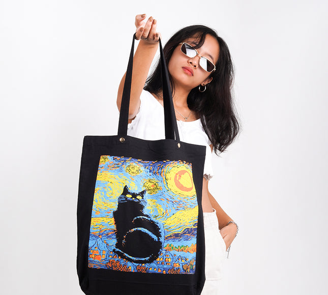 Van Gogh Cat Canvas Tote Bag