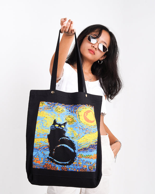 Van Gogh Cat Canvas Tote Bag