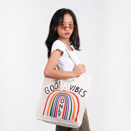 Good Vibes Only Rainbow Canvas Tote Bag