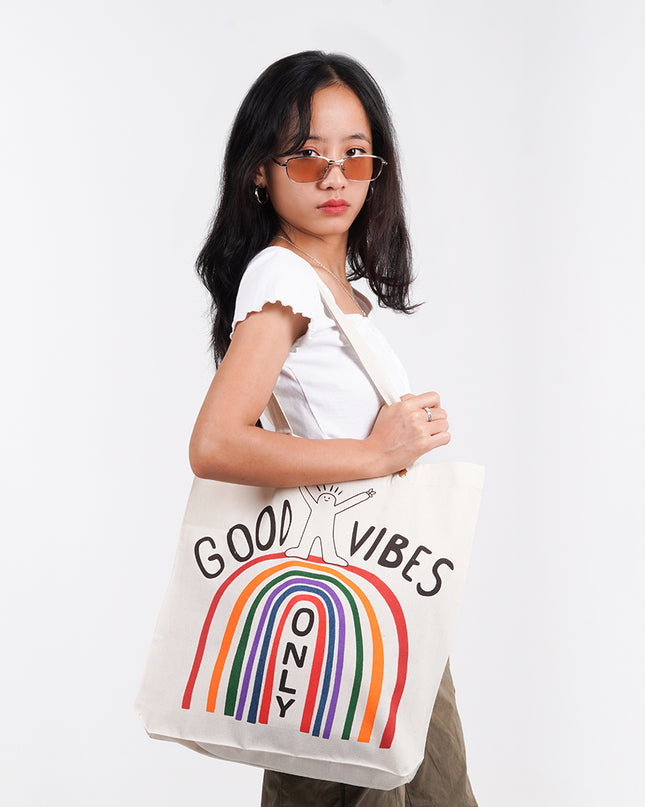 Good Vibes Only Rainbow Canvas Tote Bag