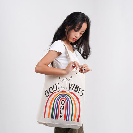 Good Vibes Only Rainbow Canvas Tote Bag