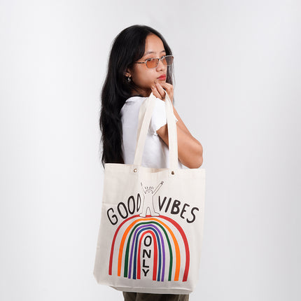 Good Vibes Only Rainbow Canvas Tote Bag