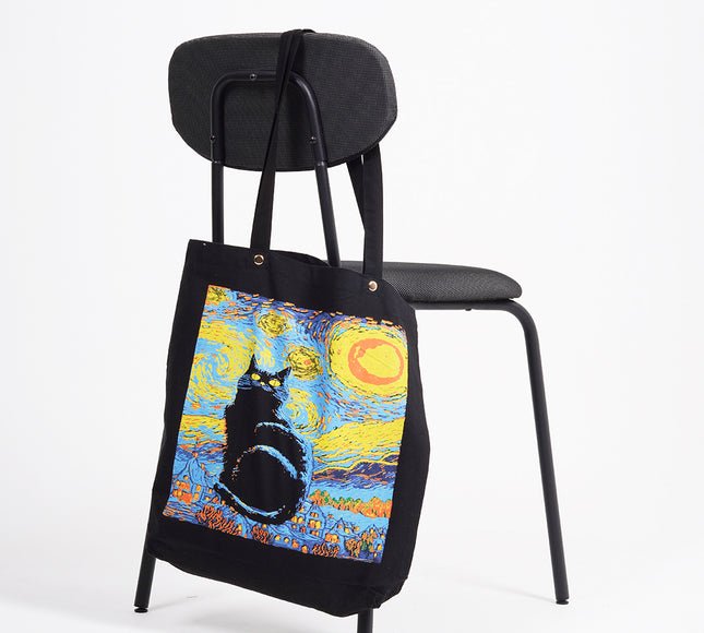 Van Gogh Cat Canvas Tote Bag