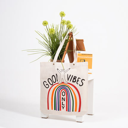 Good Vibes Only Rainbow Canvas Tote Bag