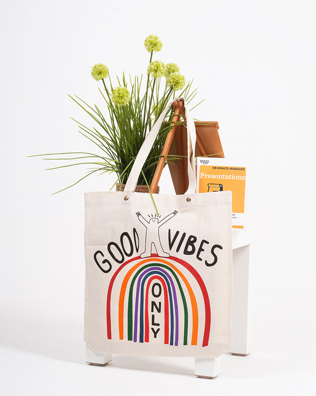 Good Vibes Only Rainbow Canvas Tote Bag