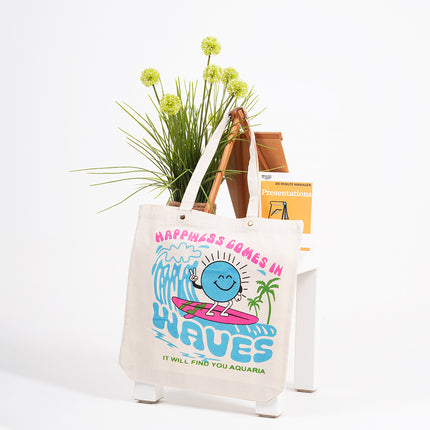 Happiness Comes In Waves Canvas Tote Bag