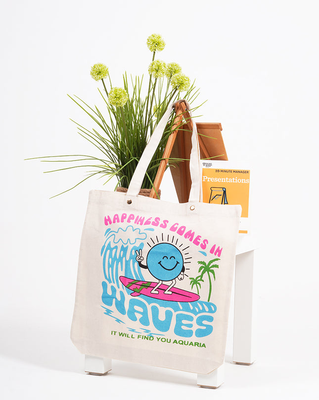 Happiness Comes In Waves Canvas Tote Bag