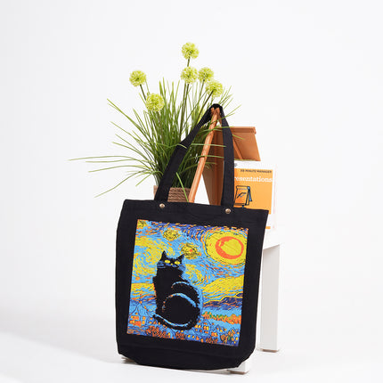 Van Gogh Cat Canvas Tote Bag