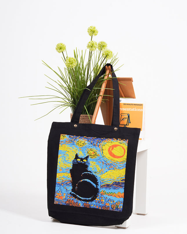 Van Gogh Cat Canvas Tote Bag