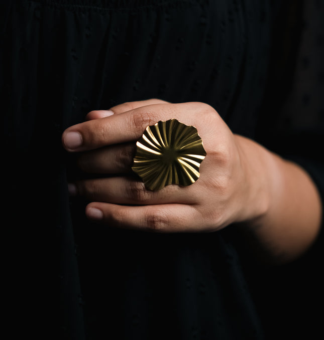 Floral Grace Gold Adjustable Ring