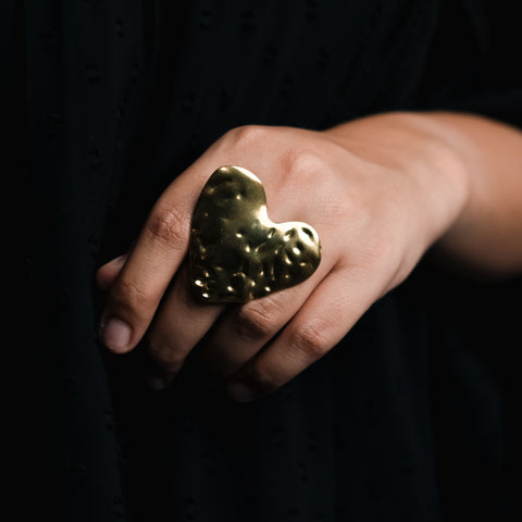 Dainty Heart Gold Adjustable Ring from Hashtack