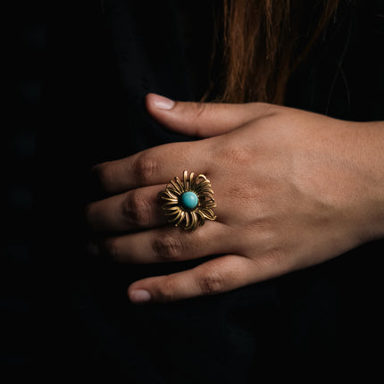 Blue Bloom Gold Adjustable Ring