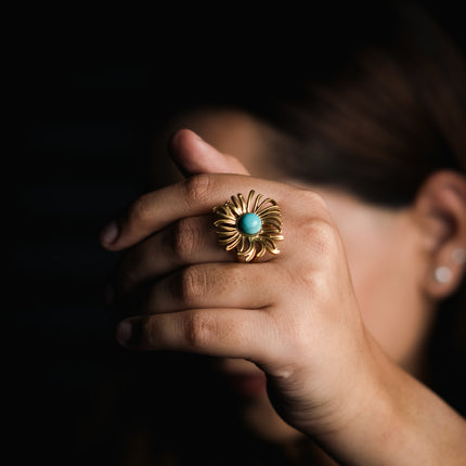 Blue Bloom Gold Adjustable Ring