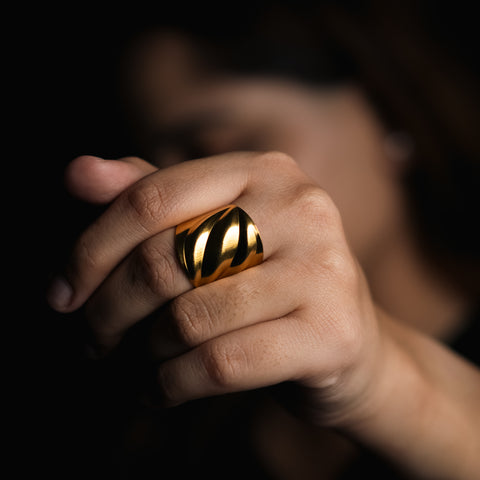 Classic Wide Gold Adjustable Ring from Hashtack