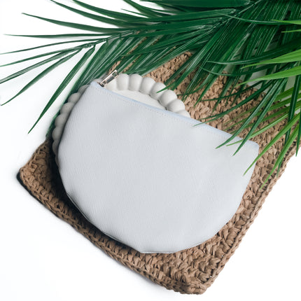 Elegant White Textured Half-Moon Pouch