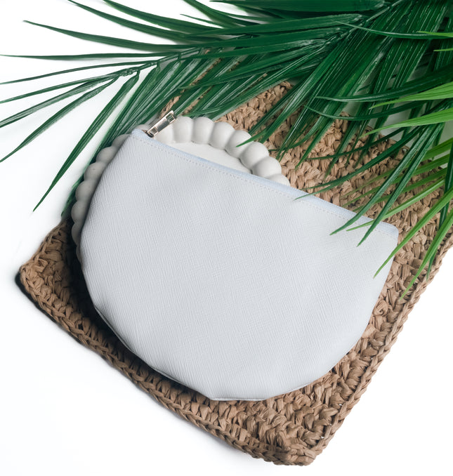 Elegant White Textured Half-Moon Pouch