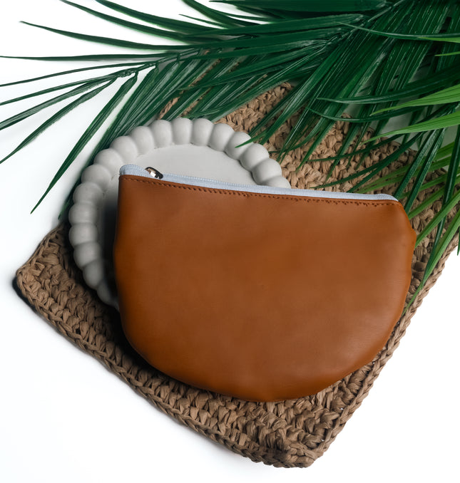 Classic Brown Leatherette Half-Moon Pouch