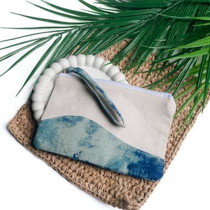 Handcrafted Canvas Pouch with Blue Wave Design