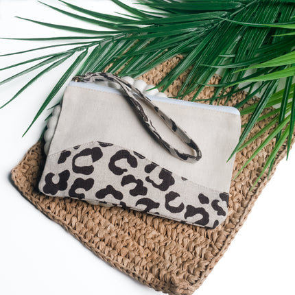 Trendy Canvas Pouch with Leopard Print Accent