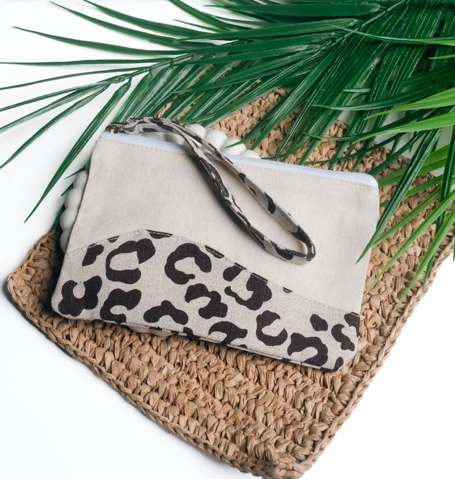 Trendy Canvas Pouch with Leopard Print Accent