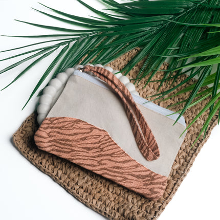 Canvas Pouch with Elegant Tiger Print Accent