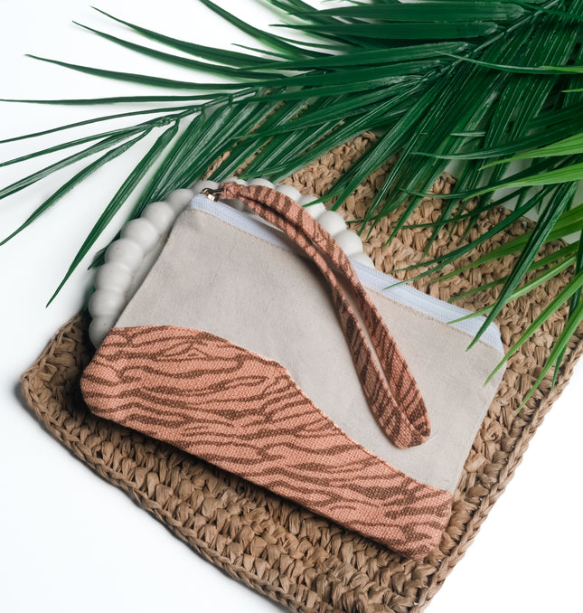 Canvas Pouch with Elegant Tiger Print Accent