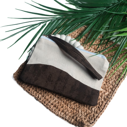 Canvas Pouch with Dark Brown Accent