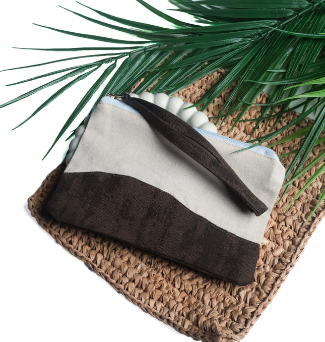 Canvas Pouch with Dark Brown Accent