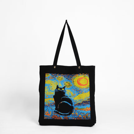 Van Gogh Cat Canvas Tote Bag