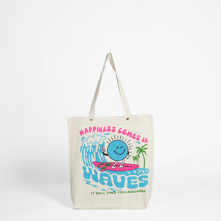 Happiness Comes In Waves Canvas Tote Bag