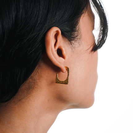 Golden Hammered Square Hoop Earrings